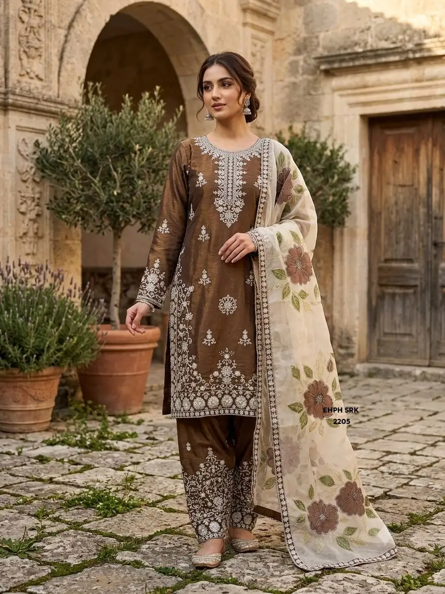 Mehndi Olive Green Jimi Chu Silk Heavily Embroidered Straight Kurta with Palazzo Pants